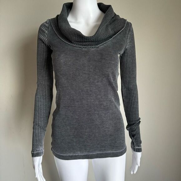 Splendid Thermal Ribbed Waffle Knit Cowl Neck Gray - Picture 1 of 6